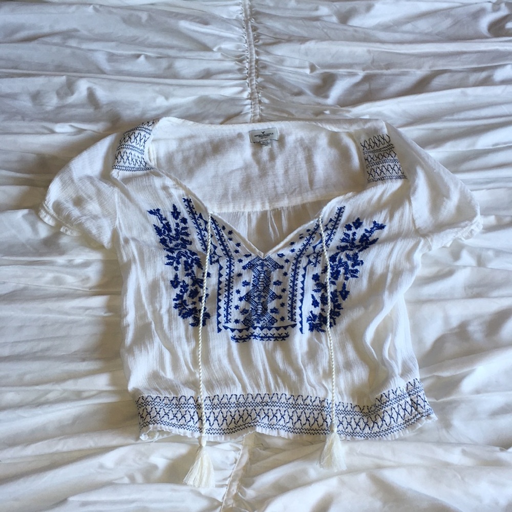 Short white and blue shirt